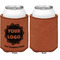 Logo & Company Name Cognac Leatherette Can Sleeve - Single Sided Front and Back