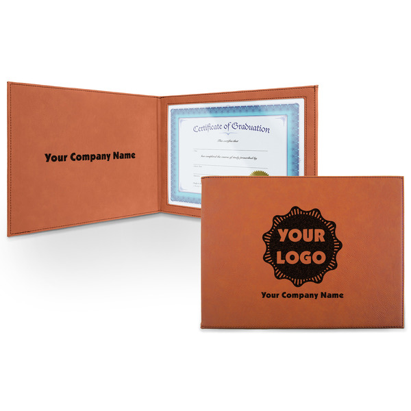 Custom Logo & Company Name Leatherette Certificate Holder - Front and Inside