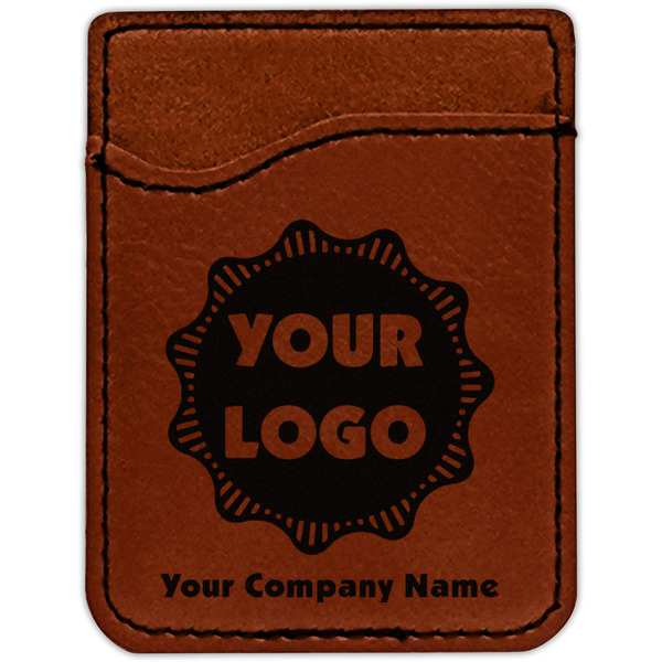 Logo & Company Name Cognac Leatherette Phone Wallet close up