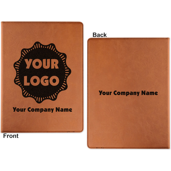 Logo & Company Name Cognac Leatherette Portfolios with Notepad - Large - Double Sided - Apvl