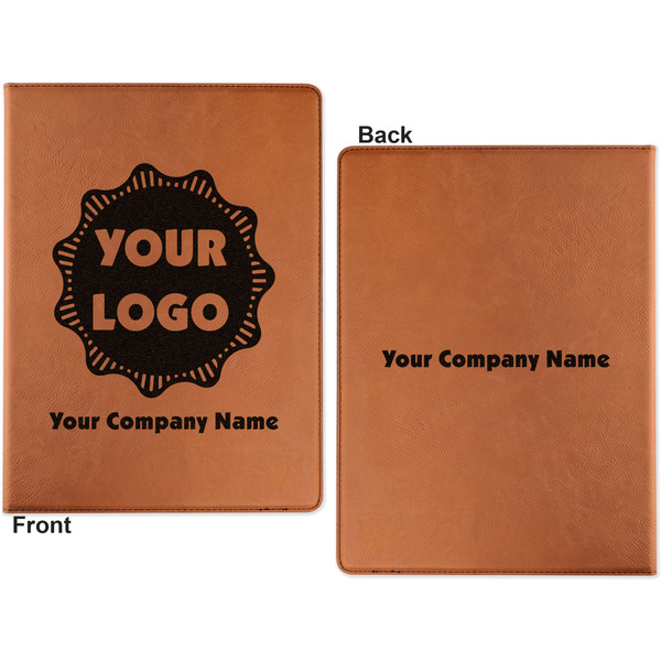 Logo & Company Name Cognac Leatherette Portfolios with Notepad - Small - Double Sided- Apvl