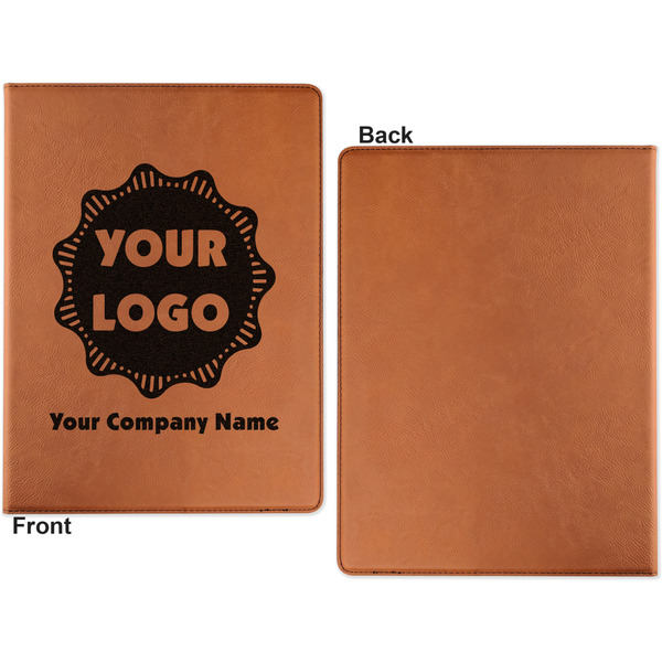 Logo & Company Name Cognac Leatherette Portfolios with Notepad - Small - Single Sided- Apvl