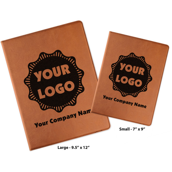 Logo & Company Name Cognac Leatherette Portfolios with Notepad - Compare Sizes