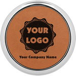 Logo & Company Name Leatherette Round Coasters w/ Silver Edge - Set of 4