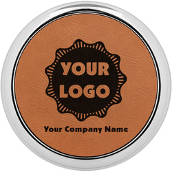 Logo & Company Name Leatherette Round Coaster w/ Silver Edge (Personalized)