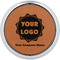 Logo & Company Name Cognac Leatherette Round Coasters w/ Silver Edge - Single