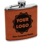 Logo & Company Name Leatherette Wrapped Stainless Steel Flask (Personalized)