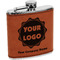 Logo & Company Name Cognac Leatherette Wrapped Stainless Steel Flask