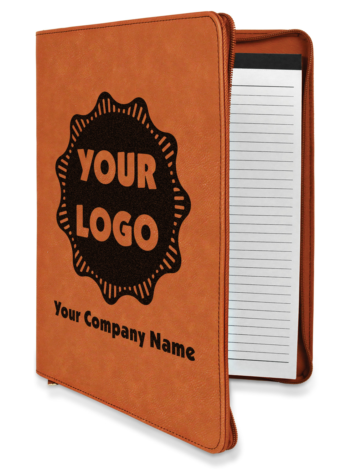 Custom Logo & Company Name Leatherette Zipper Portfolio with Notepad