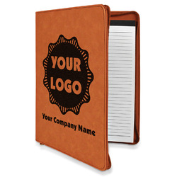 Logo & Company Name Leatherette Zipper Portfolio with Notepad - Single-Sided