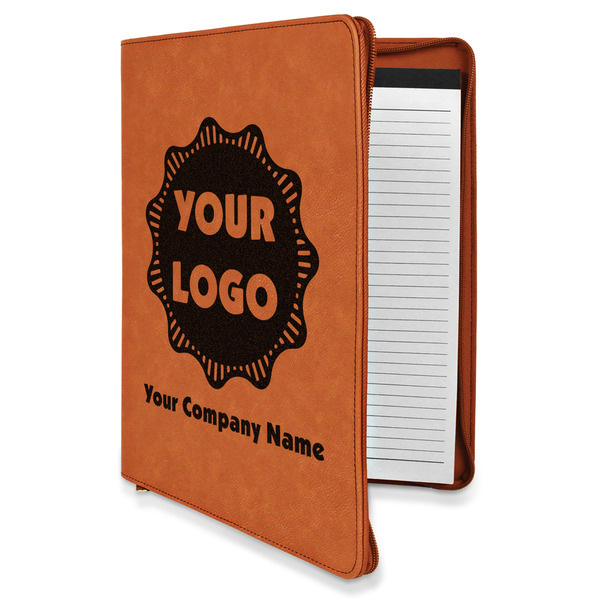 Custom Logo & Company Name Leatherette Zipper Portfolio with Notepad - Double-Sided