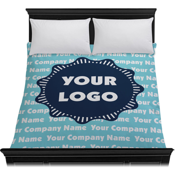 Logo & Company Name Duvet Cover - Queen - On Bed - No Prop