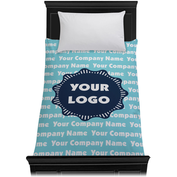 Logo & Company Name Duvet Cover - Twin - On Bed - No Prop