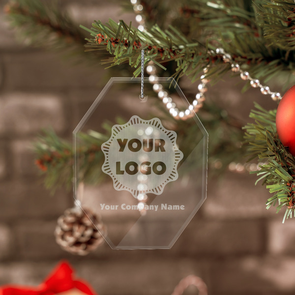 Logo & Company Name Engraved Glass Ornaments - Octagon (Lifestyle)