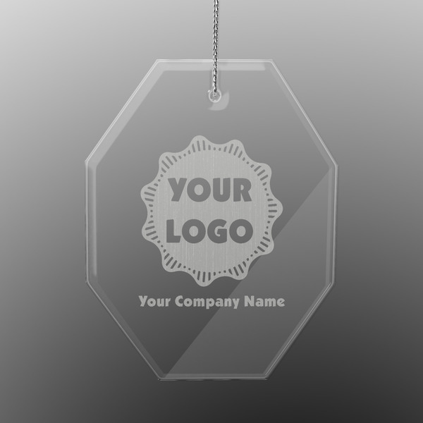 Custom Logo & Company Name Engraved Glass Ornament - Octagon