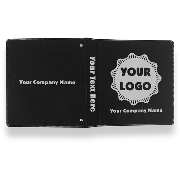 Logo & Company Name Leather Binder - 1" - Black- Back Spine Front View