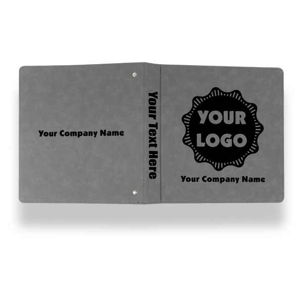 Logo & Company Name Leather Binder - 1" - Grey - Back Spine Front View