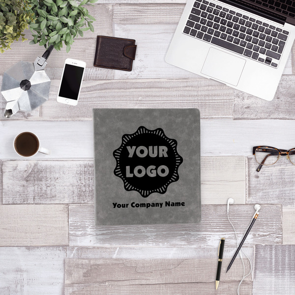 Logo & Company Name Leather Binder - 1" - Grey - Lifestyle View