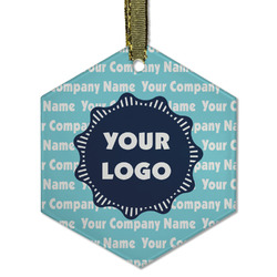 Logo & Company Name Flat Glass Ornament - Hexagon