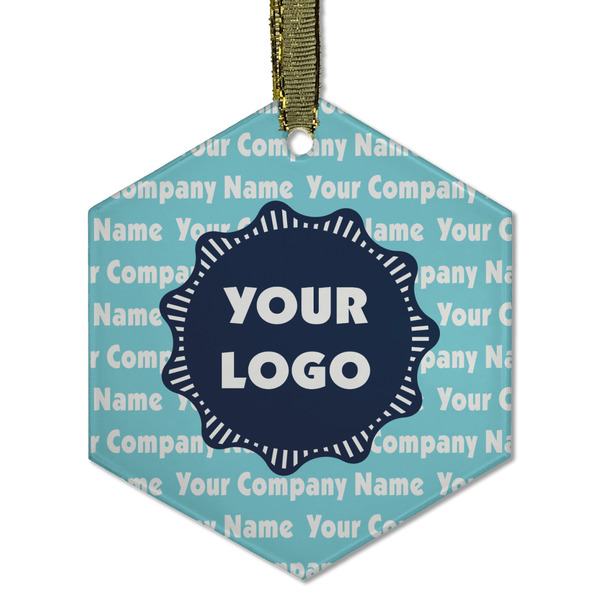 Custom Logo & Company Name Flat Glass Ornament - Hexagon