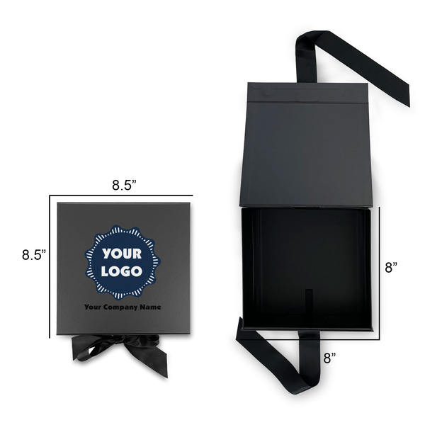 Logo & Company Name Gift Boxes with Magnetic Lid - Black - Open & Closed