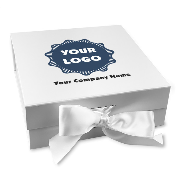 Custom Logo & Company Name Gift Box with Magnetic Lid - White