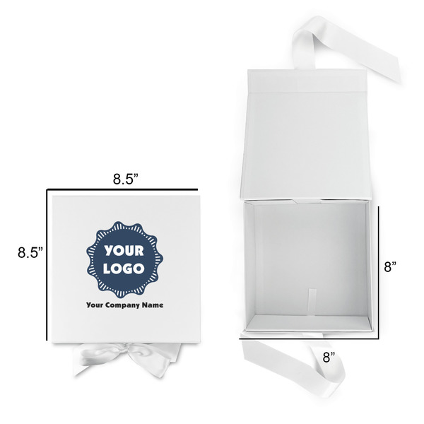 Logo & Company Name Gift Boxes with Magnetic Lid - White - Open & Closed