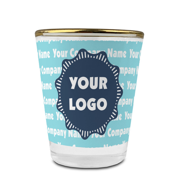 Logo & Company Name Glass Shot Glass - With gold rim - FRONT