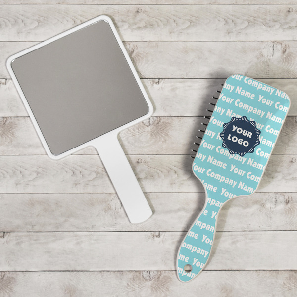 Logo & Company Name Hair Brush - In Context