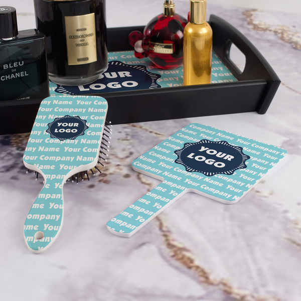 Logo & Company Name Hair Brush and Hand Mirror - Bathroom Scene