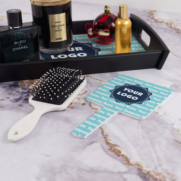 Logo & Company Name Hand Mirror - With Hair Brush