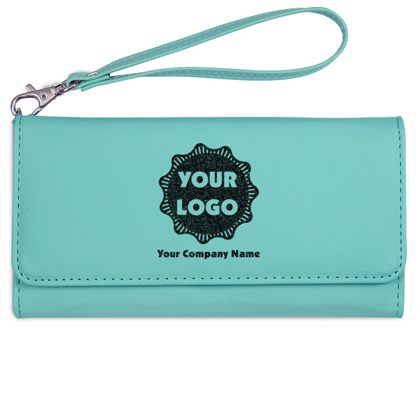 Logo & Company Name Ladies Wallet - Leather - Teal - Front View