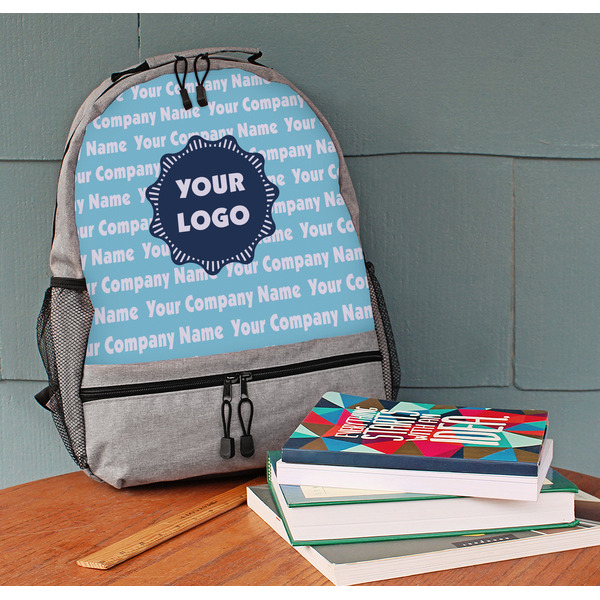 Logo & Company Name Large Backpack - Gray - On Desk