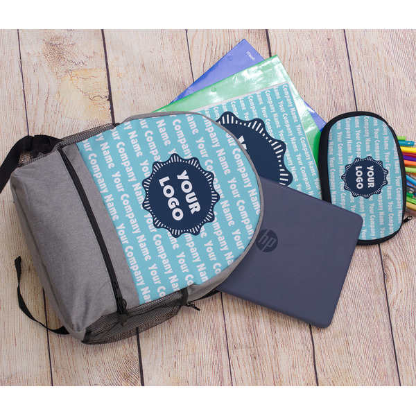 Logo & Company Name Large Backpack - Gray - With Stuff