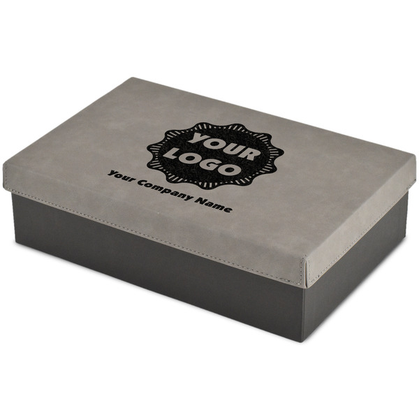 Custom Logo & Company Name Gift Box w/ Engraved Leather Lid - Large