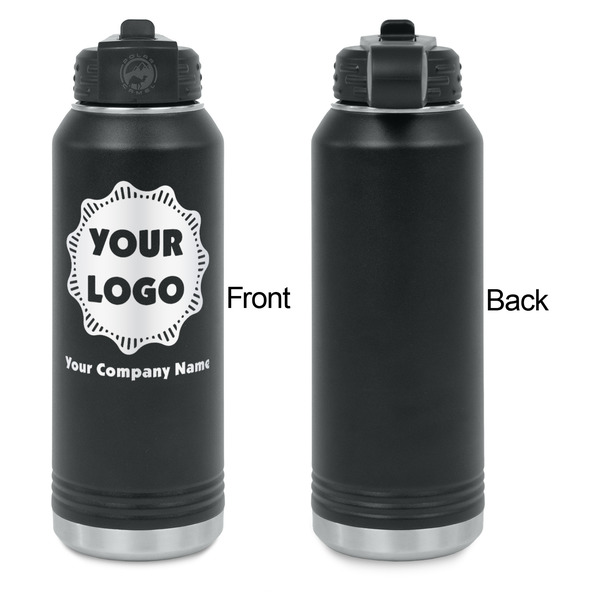 Logo & Company Name Laser Engraved Water Bottles - Front Engraving - Front & Back View