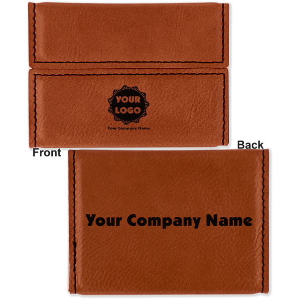 Logo & Company Name Leather Business Card Holder - Front Back