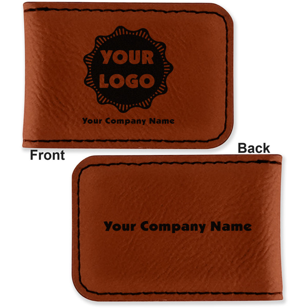 Logo & Company Name Leatherette Magnetic Money Clip - Front and Back