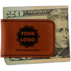 Logo & Company Name Leatherette Magnetic Money Clip - Double Sided (Personalized)
