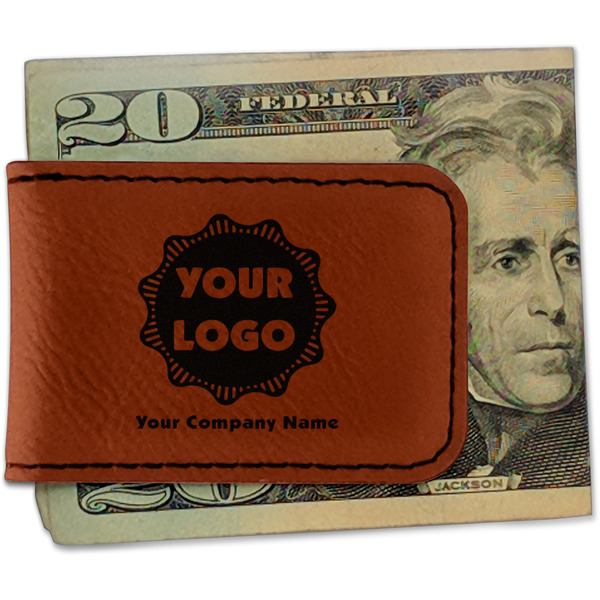 Custom Logo & Company Name Leatherette Magnetic Money Clip - Double-Sided