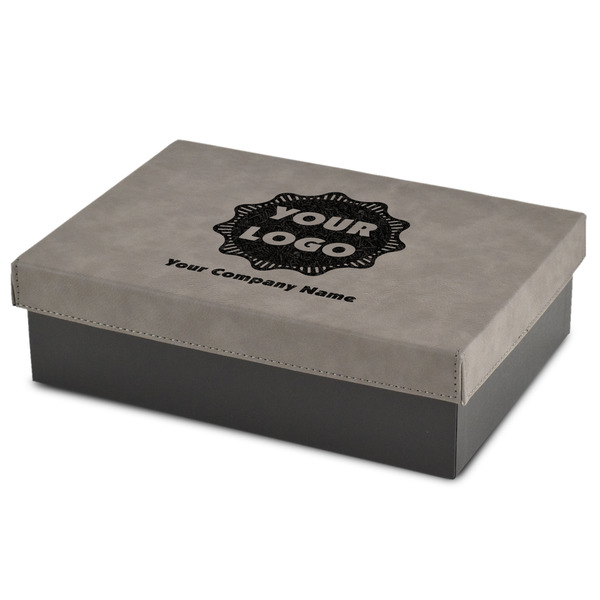 Custom Logo & Company Name Gift Box w/ Engraved Leather Lid - Medium