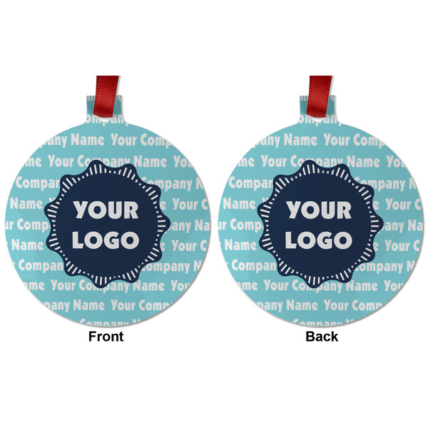 Logo & Company Name Metal Ball Ornament - Front and Back