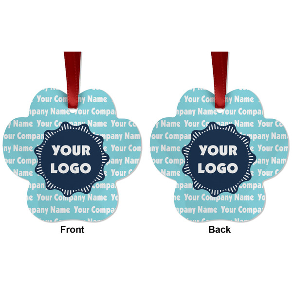 Logo & Company Name Metal Paw Ornament - Front and Back