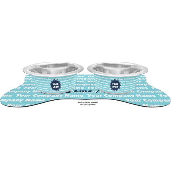 Logo & Company Name Metal Pet Bowls - On Dog Bone Shaped Mat