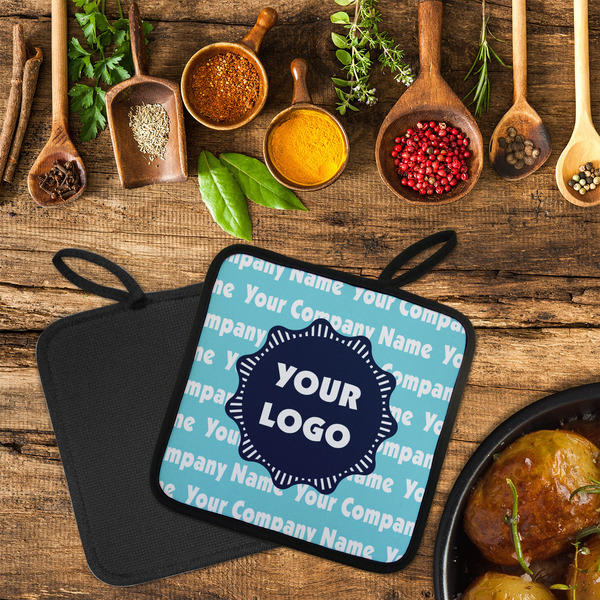 Logo & Company Name Neoprene Pot Holder - Set of 2  LIFESTYLE (Flatlay)