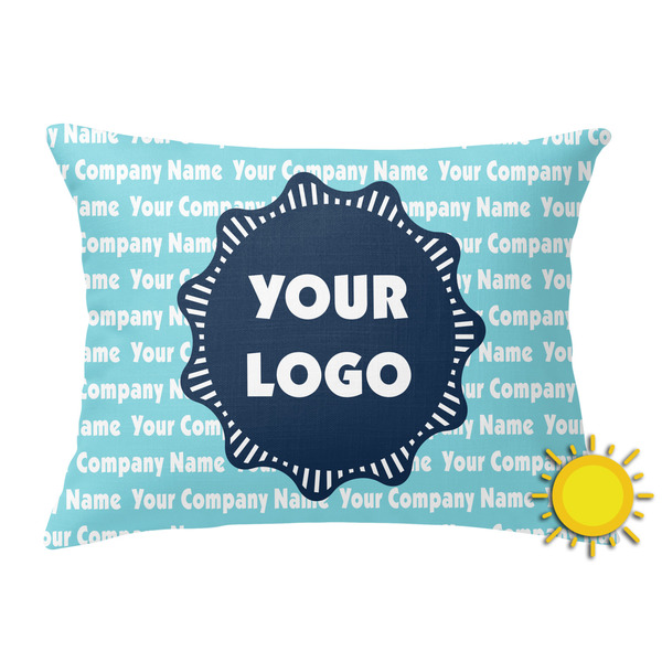 Custom Logo & Company Name Outdoor Throw Pillow - Rectangular