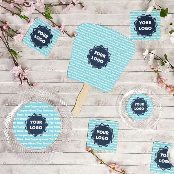 Logo & Company Name Party Supplies Combination Image - All items - Plates, Coasters, Fans