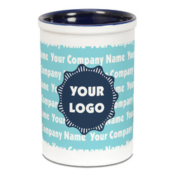 Logo & Company Name Ceramic Pencil Holders - Blue