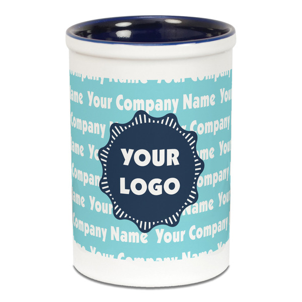 Custom Logo & Company Name Ceramic Pencil Holders - Blue