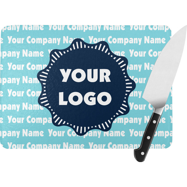 Custom Logo & Company Name Rectangular Glass Cutting Board - Medium - 11" x 8"